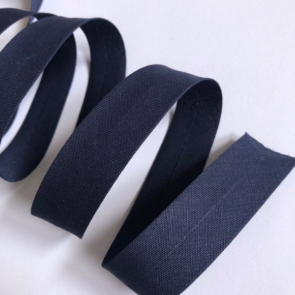 Plain DARK BLUE cotton bias folded 2cm wide with 2 folds, sold by the meter