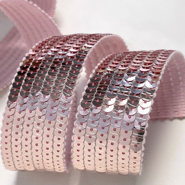 Galon paillettes 6 rangs de sequins ronds ROSE POUDRÉ pour création cabaspour création cabas, vendu a la coupe par multiples de 20cm