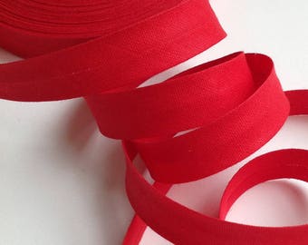 Biais coton unis rouge coquelicot biais pré-pliée 20mm avec 2 plis, vendu au mètre