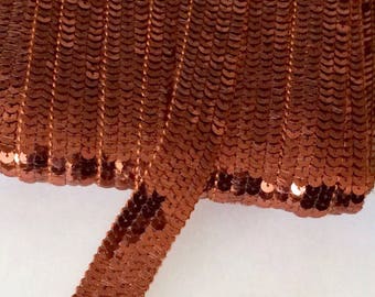 Galon paillettes rondes 4 rangs de sequins coloris MARRON COGNAC, vendu a la coupe par multiples de 20cm