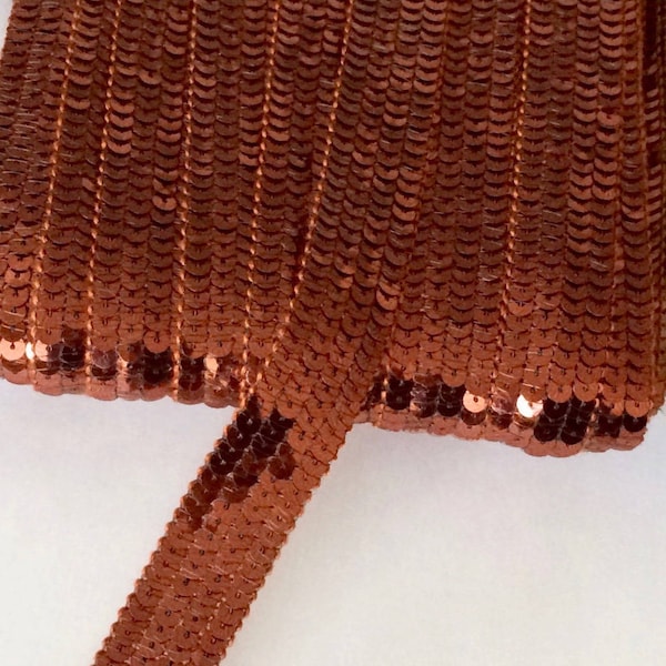 Galon paillettes rondes 4 rangs de sequins coloris MARRON COGNAC, vendu a la coupe par multiples de 20cm