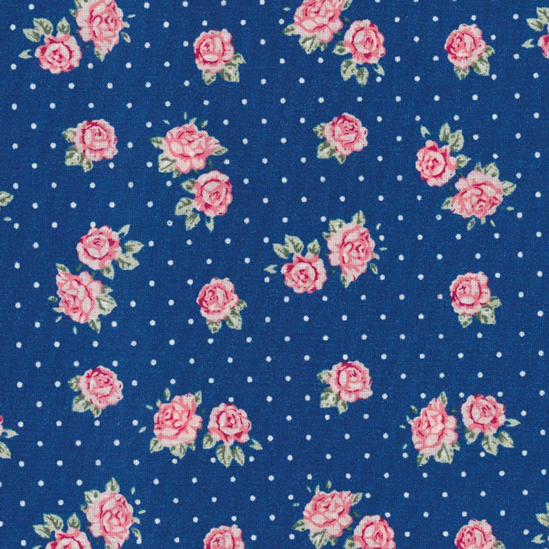 Toile cirée coton enduit semis petits pois avec bouquets de roses vendu par multiple de 10cm image 1