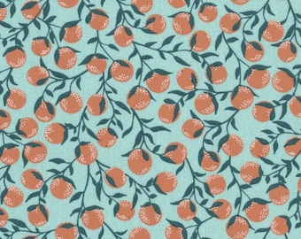 Toile cirée imprimé fruits en coton enduit PVC motif orange, vendu par multiples de 10cm (X142cm)