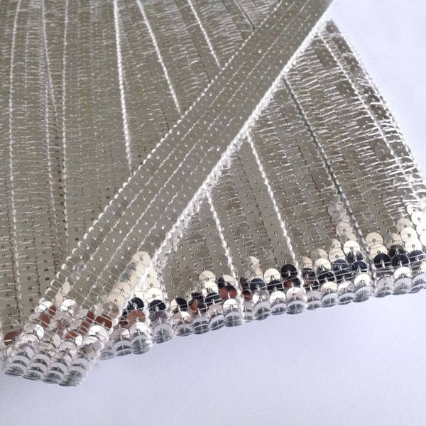 Metallic SILVER round sequin braid on 4 rows, sequins for sequin shopping bags, sold cut in multiples of 20cm