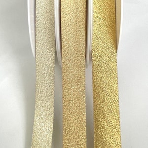 Biais lamé métal doré OR jaune replié, biais replié en 2 cm de large, vendu au mètre image 2