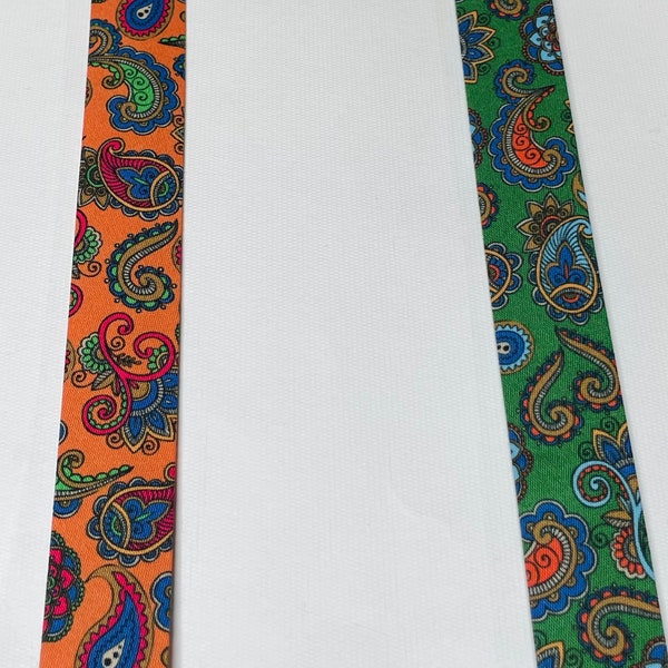 Biais satin motif cachemire paisley, biais replié en 2 cm de large, vendu au mètre