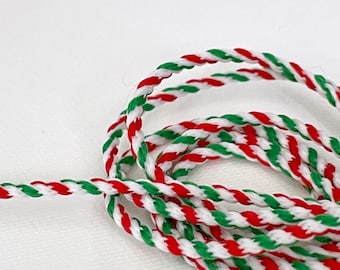 Cordoncino tricolore nei colori dell'Italia verde bianco rosso in cotone diametro 2 mm, venduto a multipli