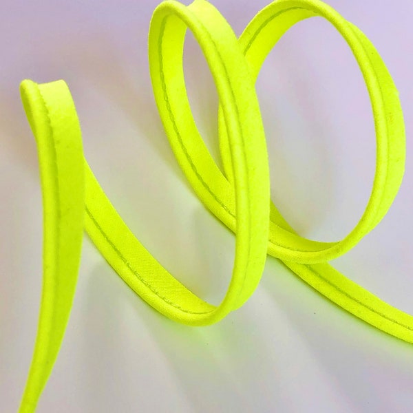 FLUO YELLOW piping extending beyond cotton cord thickness 2 mm Ø in 10mm wide, sold by the meter