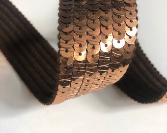 COPPER BRONZE sequin braid 6 rows of round sequins 3cm wide, sold cut in multiples of 20cm