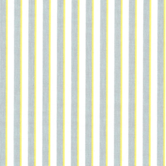 Toile cirée en coton enduit PVC motif rayures verticales bleu-vert et jaune sur fond blanc, vendu a la coupe par multiples de 10cmX142cm