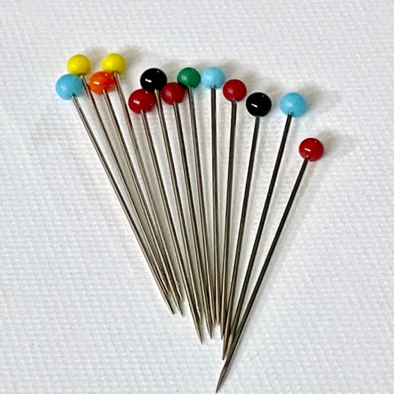 Round Head Pins in Multi-colored Glass, Sold in Boxes of 70 Pieces 