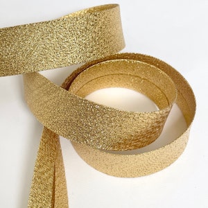 Folded yellow gold gold metal laminated bias binding, folded bias binding 2 cm wide, sold by the meter