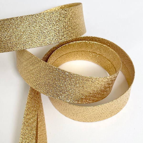 Gefaltetes, laminiertes Schrägband aus Gelbgold-Goldmetall, gefaltetes Schrägband, 2 cm breit, Meterware