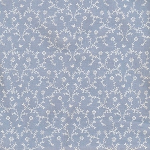 Lavender blue cotton oilcloth printed with flower garland, cut tablecloth, sold in multiples of 10cm