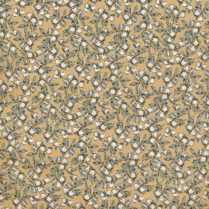 Coated cotton oilcloth printed with fruit pattern on ochre yellow, sold in multiples of 10cm (X142cm)