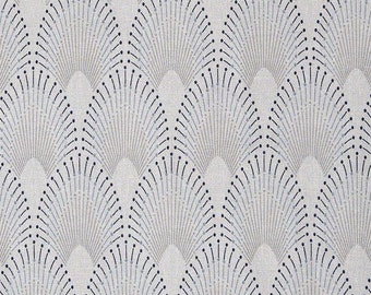 Au Maison Toile cirée coton motif gris clair imprimé géométrique en arc de voute, vendu a la coupe par multiples de 10cm