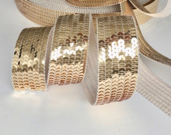 Glitter galon with round sequins OR GOLDEN CLAIR on 6 rows, sold to the cut from 20cm