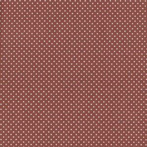 Shiny coated cotton oilcloth in brick red Terracotta with small polka dots for tablecloth, sold in multiples of 10cm