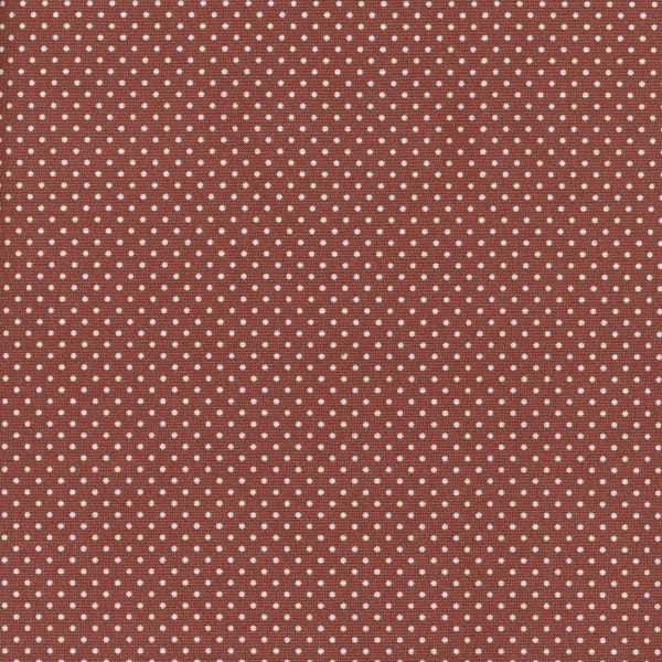 Toile cirée en coton enduit brillant rouge brique Terracota petits pois pour nappe, vendu par multiples de 10cm