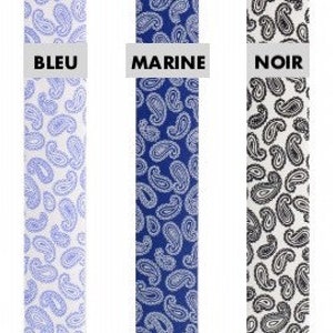 Fancy cotton bias binding PAISLEY cashmere pattern in blue, navy and black, pre-folded bias binding 2 ply 2cm, sold by the meter