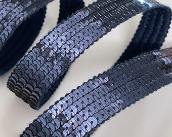 Paillettenborte mit runden COBALT Blue-Pailletten in 4 Reihen, 2 cm breit für Pailletten-Einkaufstaschen, verkauft in Einheiten von 20 cm