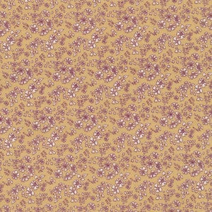 Coated cotton oilcloth printed with small red flowers on orange-yellow, sold in multiples of 10cm (X142cm)