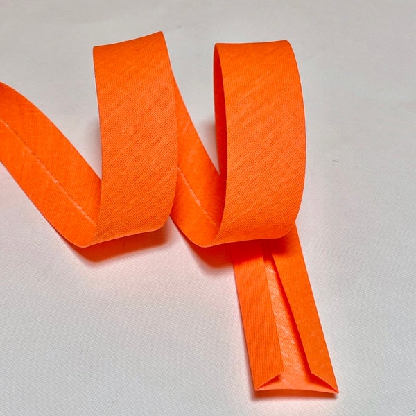 Biais orange fluo replié avec 2 plis 2cm de large, biais fluo a coudre vendu au mètre