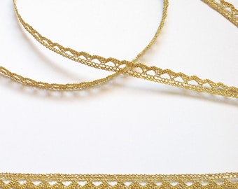 Gold Lurex GOLD lace ribbon in 7mm wide, sold by the cut in multiples of 1 meter