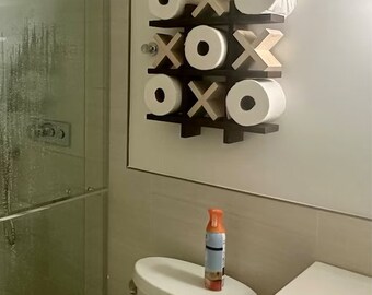 Chestnut Bath Tic Tac Toe | Bath Roll Holder | Tic Tac Toe | Bath Room Decor | Bath Room Organization | Handmade