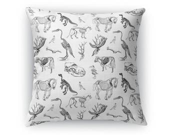 Animal Skeletons White Throw Pillow