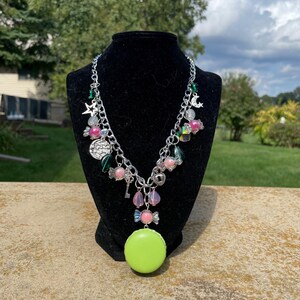 Green and Pink Macaron charm necklace