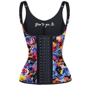 Floral Printed Double Straps Steel Bone Latex Vest Corset Columbia Quality Steel Pro Safety Lumbar Faja