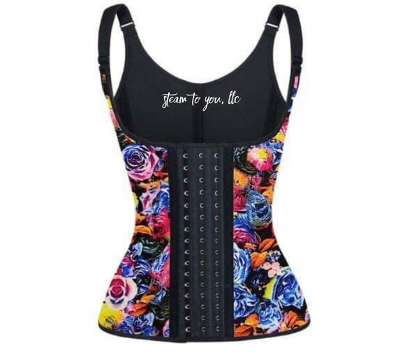 Floral Printed Double Straps Steel Bone Latex Vest Corset Columbia Quality Steel Pro Safety Lumbar Faja