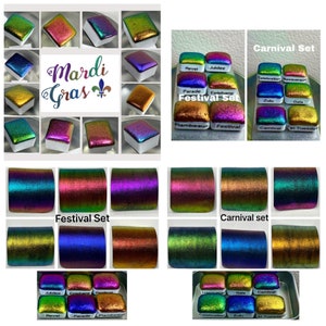 Mardi Gras! Party Sets of 6 Handmade Super Chrome Vivid Color Shift Artisan Watercolor Paint mini Pan Sets