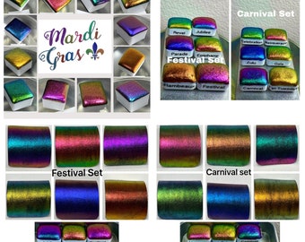 Mardi Gras! Party Sets of 6 Handmade Super Chrome Vivid Color Shift Artisan Watercolor Paint mini Pan Sets