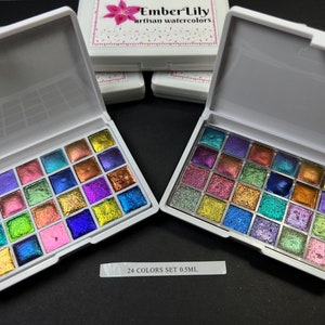 24 handgefertigte Super Shifter Chrome ColorShift-Aquarellfarben-Probesets zum Farbwechsel, 2 Bestseller-Sets in einem Reiseetui mit 24 Farben Bild 1