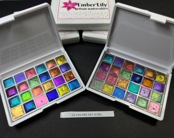 24 Handmade Super Shifter Chrome ColorShift Watercolor Paint sample sets colorshifting 2 sets of best sellers in a travel case 24 colors