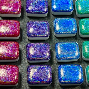 Holographic Double Rainbow Set of 12 Handmade Artisan Watercolor Paint Holo Shimmer Sparkly