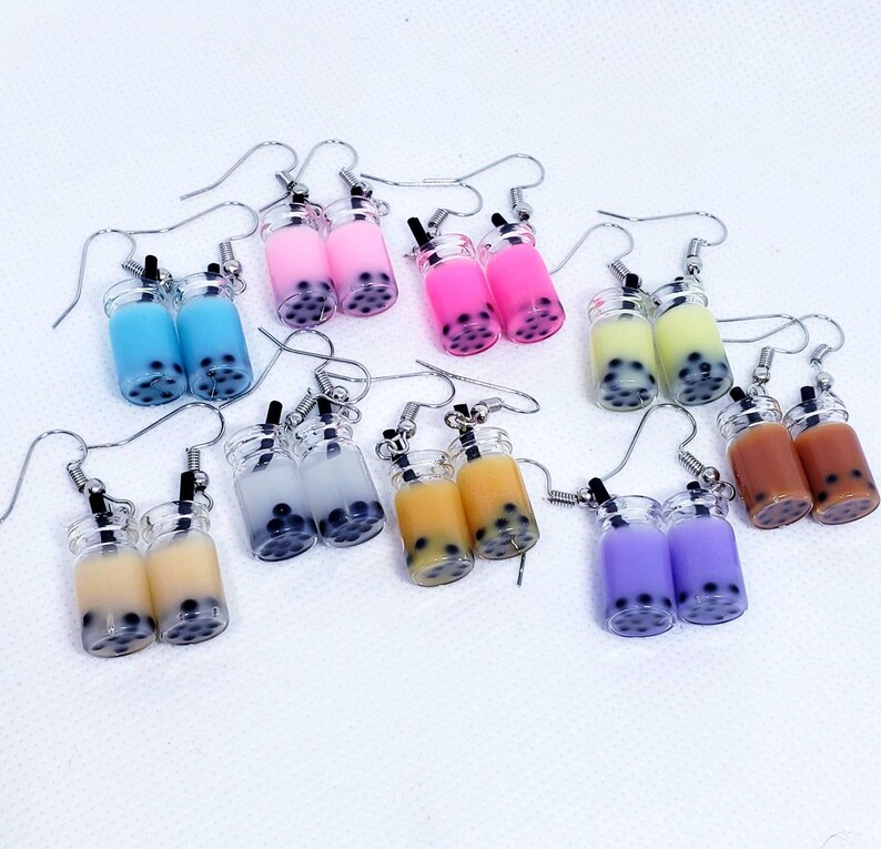 Boba Milk Tea earrings Flavors Cute Fun Etsy