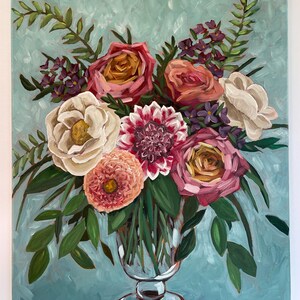 Pintura de ramo Pintura floral acrílica original Obra de arte Arte de pared Bellas Artes