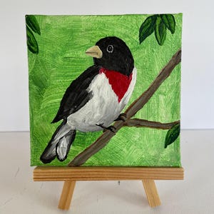 Original Acrylic Bird Art painting Mini canvas painting Grosbeak