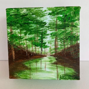 Original Acrylic Landscape Art painting Mini canvas painting Canvas Cutie 10 creek landscape