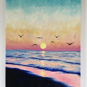 Original acrylic landscape beach painting sunset painting acrylic art Wall art fine art