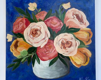 Original Floral Bouquet Painting, Acrylic Fine Art, 12x12