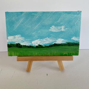 Original Acrylic landscape Art painting Mini canvas painting field landscape