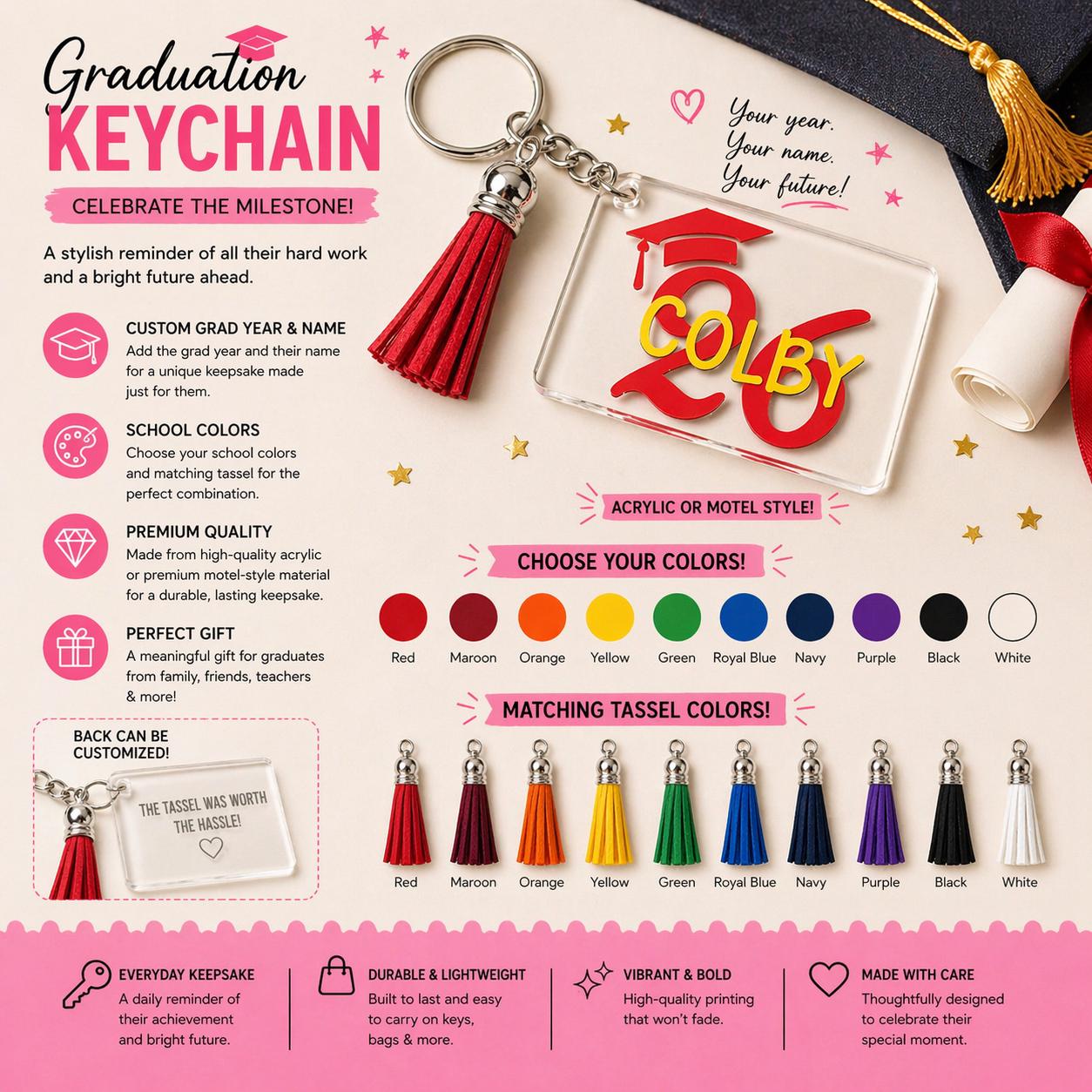 Personalized Graduation Keychain | Custom Name & Year Keychain | Class ...