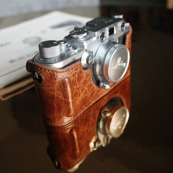 Handmade Italian Cowhide leather Half Case Camera bag Protector for Leica  IIIF 3F IIIC 3C Made to Order HandGrip Strap
