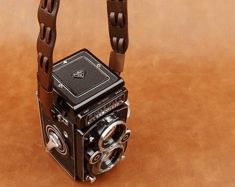 Handmade Genuine Cowhide Leather camera head neck Strap wrist neck lanyard For A twinlens reflex Rolleiflex TLR Yashica mat Kinaflex