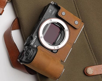 Sony A7CII A7CR MS Edition Handmade Genuine Leather hand stitch Camera Half cases insert bag tripod mount SD battery access