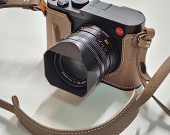 Premium Edition Leica Q3 Handmade hand crafted stitch Italian Cowhide leather Half Case Camera bag handGrip SD battery access Holster sleeve